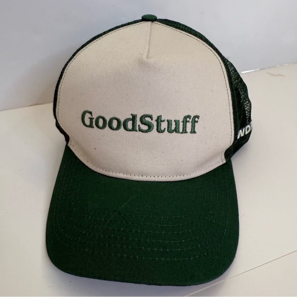 Good Stuff Green and Cream Mesh Snapback Trucker Hat Cap